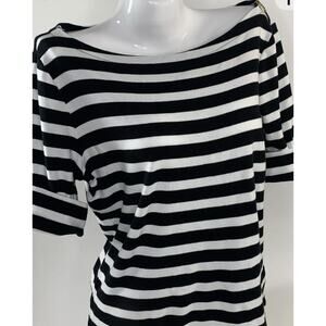 LRL Ralph Lauren Short Sleeve Shirt Women PS Black White Stripes 100% Cotton